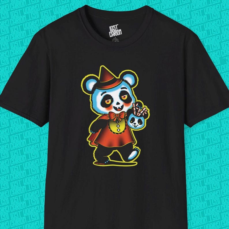 Retro Halloween Panda T-shirt: Läskig bambu-tröja bild 1