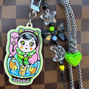 Maneki Neko Catushka Charm | Lucky Cat Nesting Doll Bag Charm