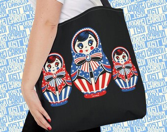 Miss Americana Matryoshka Doll Tote Bag | Patriotic Nesting Doll Fourth of July Flag