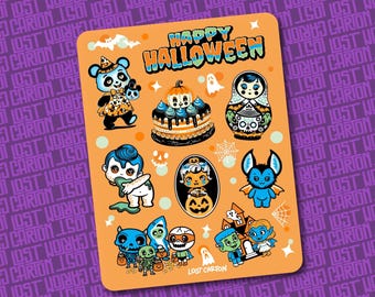 Spooky Cute Halloween Sticker Sheet | Kewpie, Bat, Monster