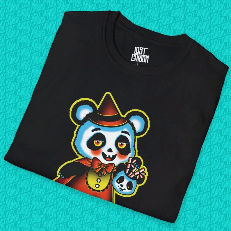 Retro Halloween Panda T-shirt: Läskig bambu-tröja bild 2