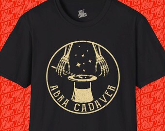 Spöklik Abra-kadaver-t-shirt, gotisk trollkarlsdesign