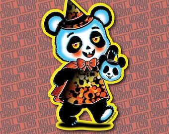 Retro Halloween Panda Sticker: Spooky Animal Decal
