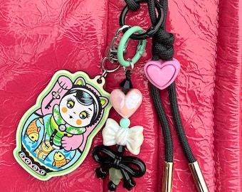 Maneki Neko Catushka Charm | Lucky Cat Nesting Doll Bag Charm
