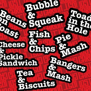 Great British Classics Stickers, favorite British food sticker, tea stickers, fish and chips decal, foodie stickers, British cuisine decals