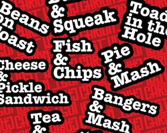 Great British Classics Stickers, favorite British food sticker, tea stickers, fish and chips decal, foodie stickers, British cuisine decals