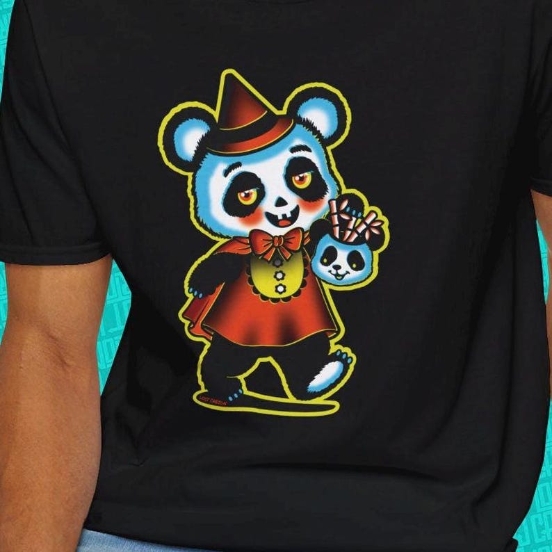 Retro Halloween Panda T-shirt: Läskig bambu-tröja bild 4