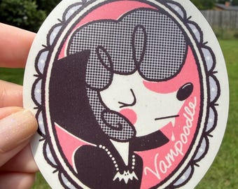 Vampoodle Sticker | Vampire Poodle Halloween Dog Lover | Retro Cameo Vinyl