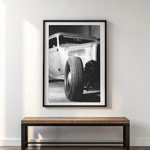 Black and White Rat Rod Poster – Vintage Hot Rod Wall Art for Car Lovers