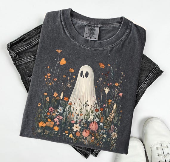 Comfort Colors Boho Ghost T-Shirt, Floral Halloween Tee