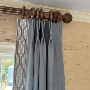 Linen Pinch Pleat drapes Frost blue with trim tape curtains French pleated fretwork blue Aqua trimming lining privacy 36” x 96” in stock