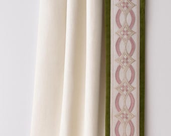 Linen Pinch Pleat drapes with trim tape many fabric colors curtains French pleated floral light blue trimming lining blackout privacy avail