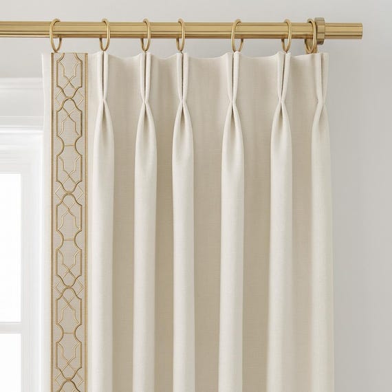 Linen Pinch Pleat drapes trim tape many fabric colors curtains French pleated fretwork cream beige trimming lining blackout privacy avail