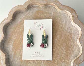 Pendientes de conejito floral: joyería de Pascua hecha a mano con arcilla polimérica.