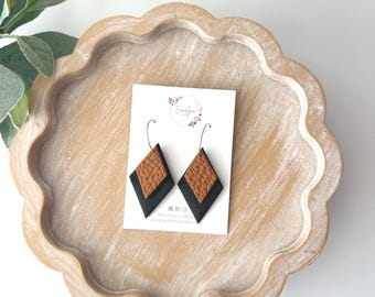 Pendientes de aro geométricos con forma de diamante – Estilo bohemio minimalista, acero inoxidable chapado en oro.