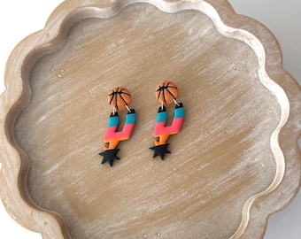 Basketball Team Spirit Fiesta Earrings: Teal, Pink and Orange