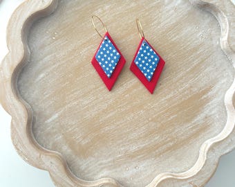 Pendientes colgantes de diamantes rojos, blancos y azules: Pendientes llamativos para el 4 de julio