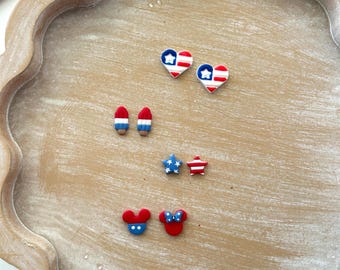 tachuelas patrióticas, bandera, bomba de helado, estrellas, pareja de ratones tachuelas