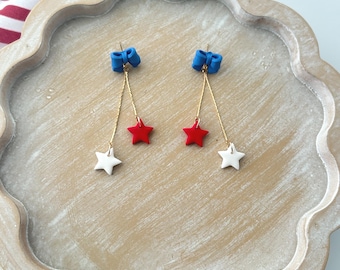 Pendientes colgantes de estrella roja, blanca y azul: 4 de julio