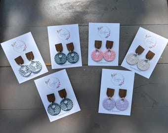 Handcrafted Boho Polymer Clay & Wood Earrings – Multiple Colors Available