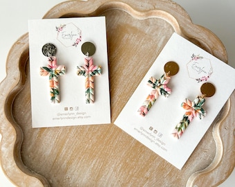Pendientes con cruz floral, regalo para el Día de la Madre.