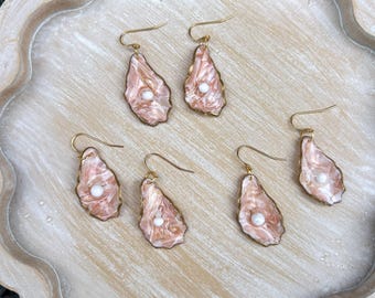 Handmade Oyster Shell Pearl Drop Earrings – Coastal Wedding Jewelry