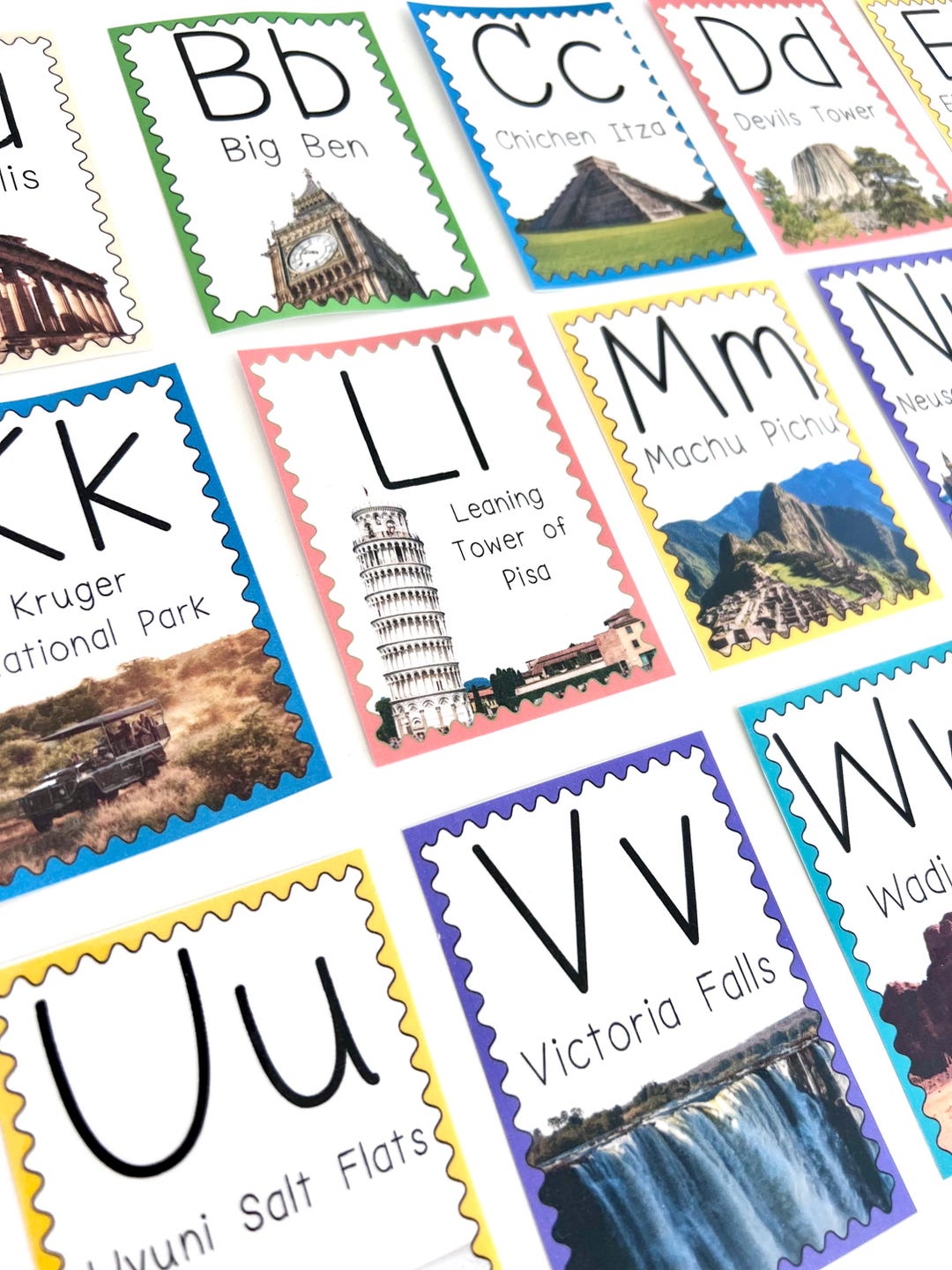 World Landmark Alphabet Flashcards Printable A-Z, Homeschool Learning ...