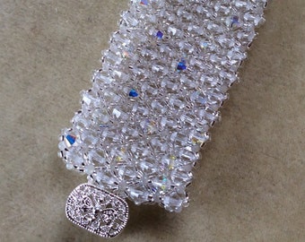 Bridal bracelet, cuff bracelet, clear Swarovski crystals, stunning!