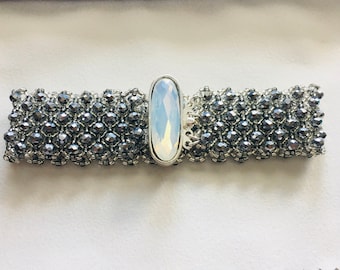 Silver crystal cuff bracelet, super sparkly faceted beads!