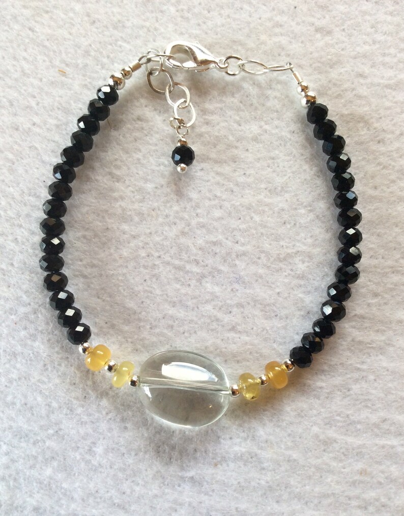 black tourmaline and 925 silver Prasiolite bracelet with Beryl