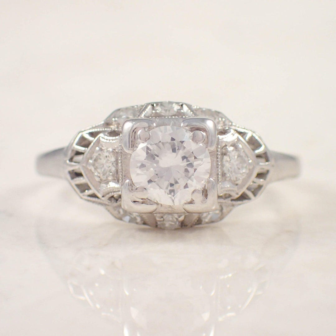 Art Deco Diamond Engagement Right Hand Ring Platinum Setting
