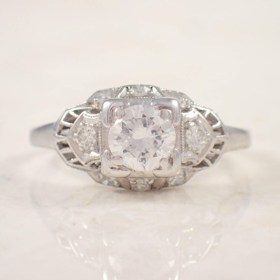 Art Deco Diamond engagement, right hand ring, plat