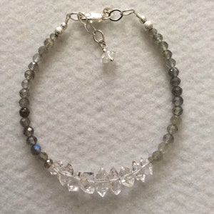 Labradorite and Water Clear Herkimer Diamond bracelet with .925 silver