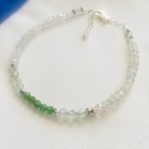 Emerald, Prasiolite and Rainbow Moonstone bracelet with .925 Silver