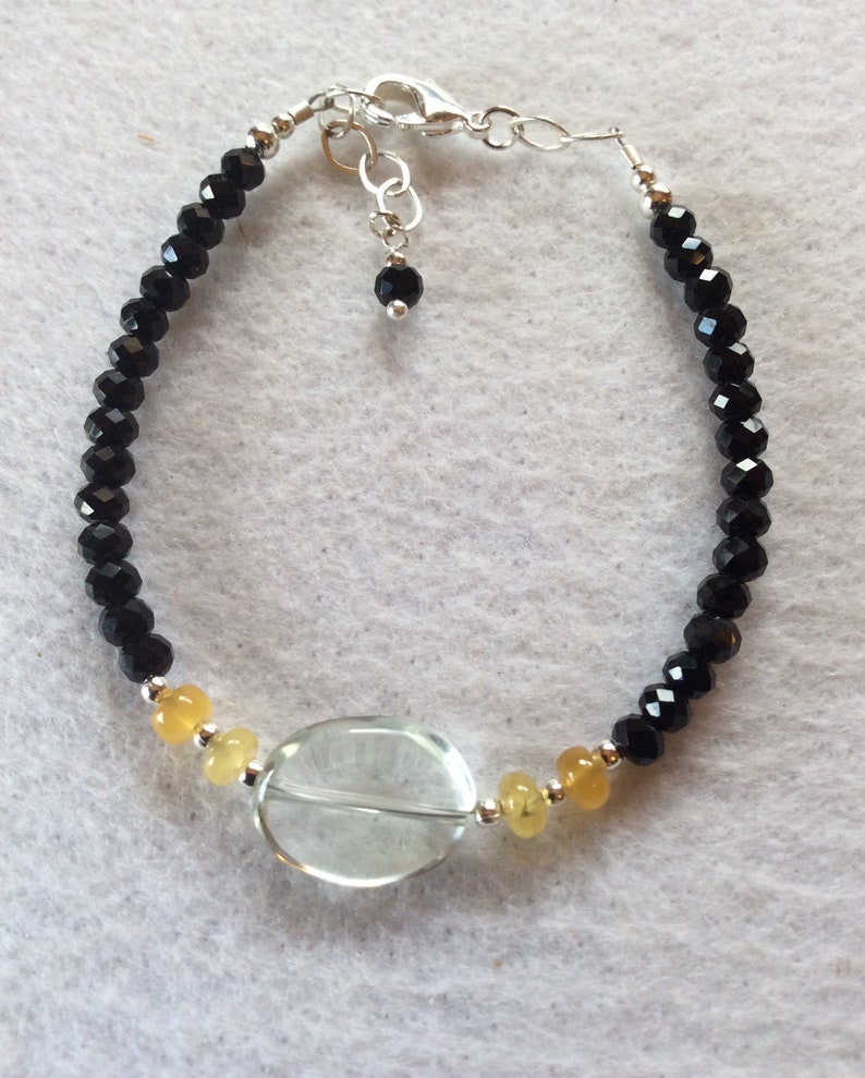 black tourmaline and 925 silver Prasiolite bracelet with Beryl