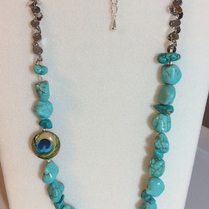 Turquoise Nugget Necklace with hand made focal bead.