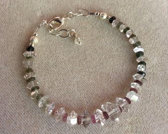 Bracelet Diamant Herkimer et tourmaline Water Clear avec argent .925