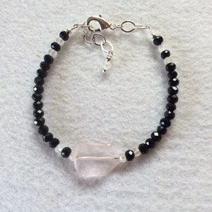 Madagascar rose quarts bracelet with black tourmaline and 925 silver findings