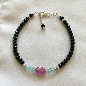 Pink Sapphire, Emerald and Black Spinel  925 silver