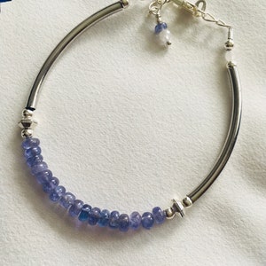 Tanzanite adjustable bangle bracelet with 925 silver