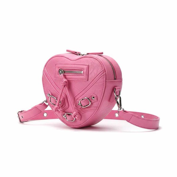 Quilted Pink Heart Crossbody Bag | Studded Vegan Leather Purse