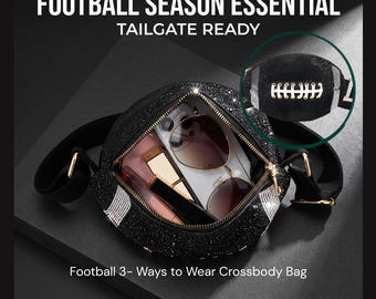 Football Bag, 3-Way Fanny Pack, Sling & Crossbody with Rhinestones