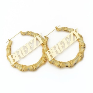 Breezy Gold Stainless Steel Breezy Bowl Hoop Earrings Hip-Hop Y2K Style Bamboo Earrings