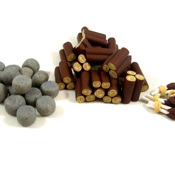 Agricola: All Creatures Big and Small Resource Set; 17 wood, 15 stone, and 5 reed