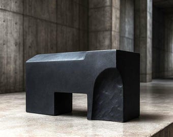 Zwarte keramische abstracte sculptuur: moderne brutalistische geometrische kunst