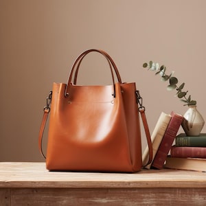 Leather Tote Bag, Structured Handbag, Work & Everyday, Perfect Gift for Women