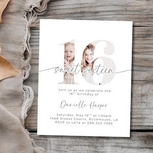 Minimalist Sweet 16 Birthday Party Invitation Template | Editable Invite | Instant Download   Boho Sixteen Birthday Invite for Girls