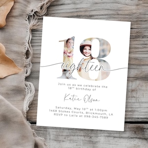 d'invitation de fête d'anniversaire minimaliste de 18 ans | Invitation modifiable | Invitation 18e anniversaire à téléchargement immédiat pour fille, invitation imprimable