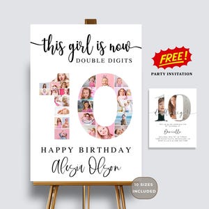 10. Geburtstag Foto-Schild-Vorlage: Minimalistisches zweistelliges Design (druckbarer digitaler Download)