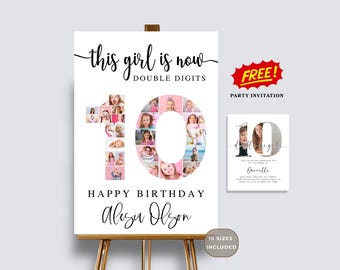 10th Birthday Photo Sign Template: Minimalist Double Digit Design (Printable Digital Download)